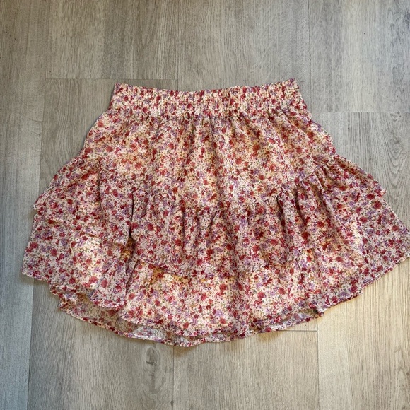 Dynamite Pink and Orange Ruffled Skater Mini Skirt - Picture 2 of 3
